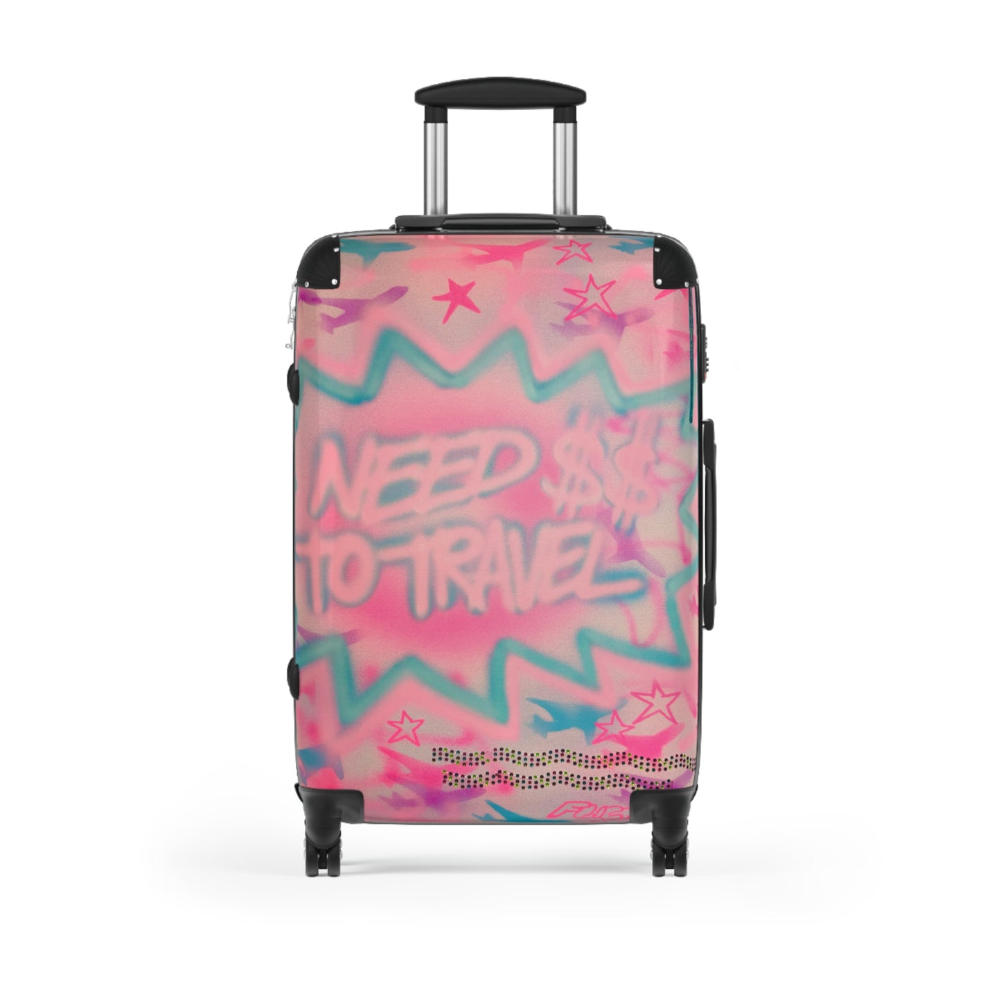 "need $$ to travel" airbrush suitcase