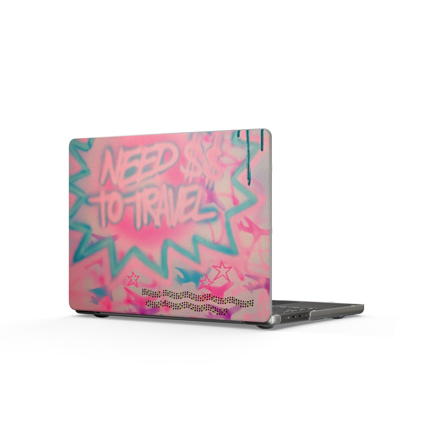 "need $$ to travel" airbrush matte macbook case