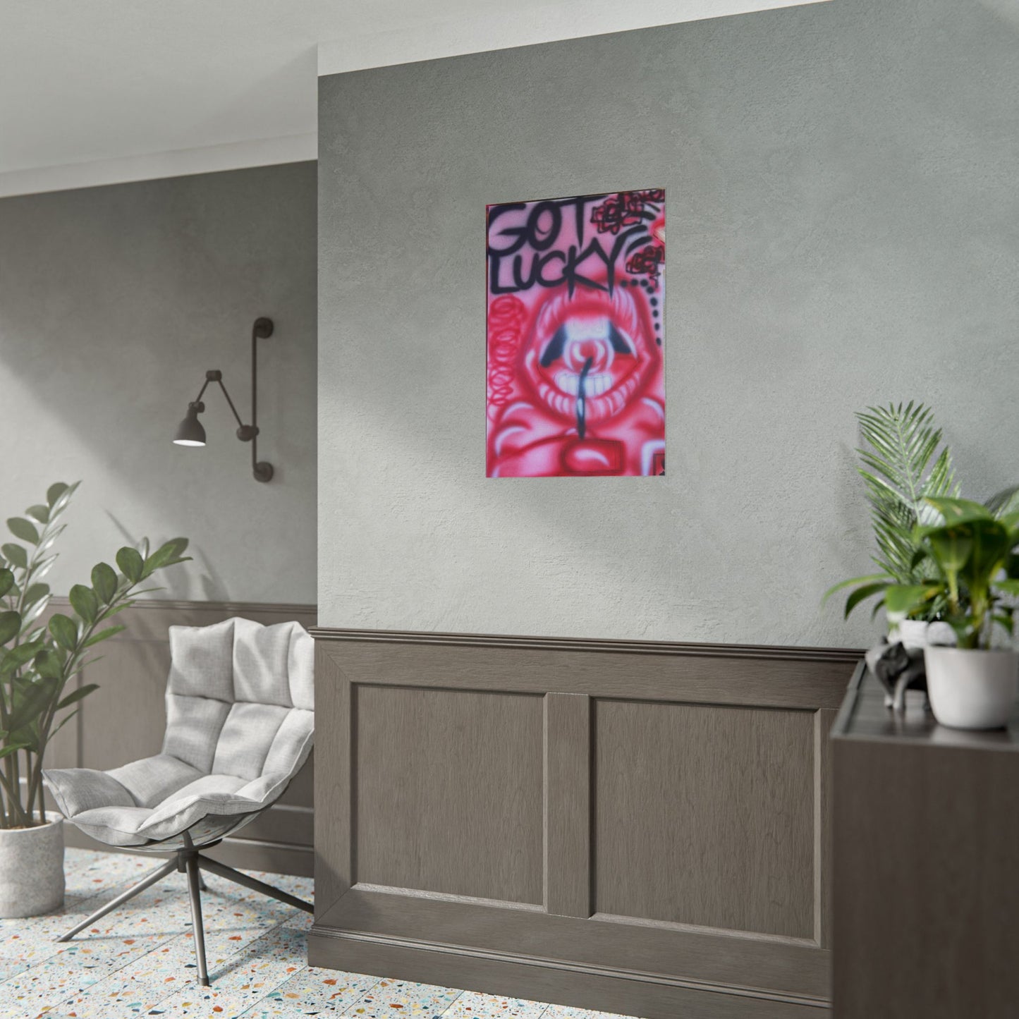 "be happy go lucky" airbrush rolled print