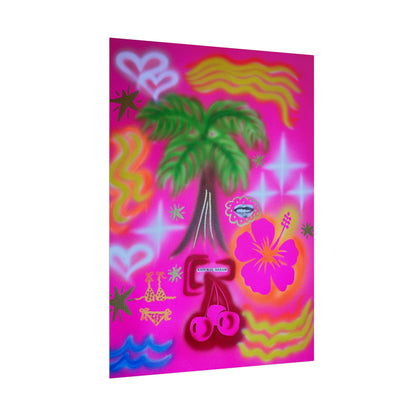 "neon pink palms" airbrush rolled print