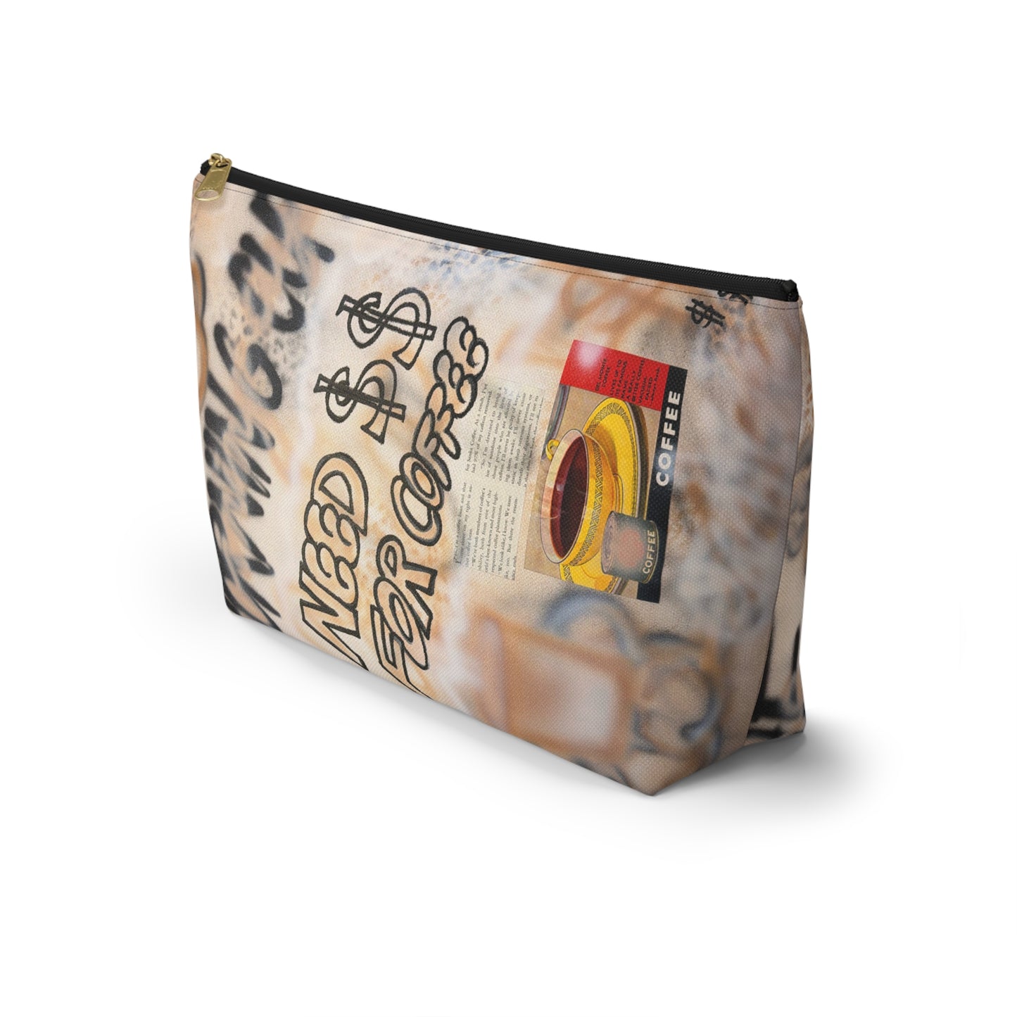 "need $$ for coffee" airbrush makeup pouch