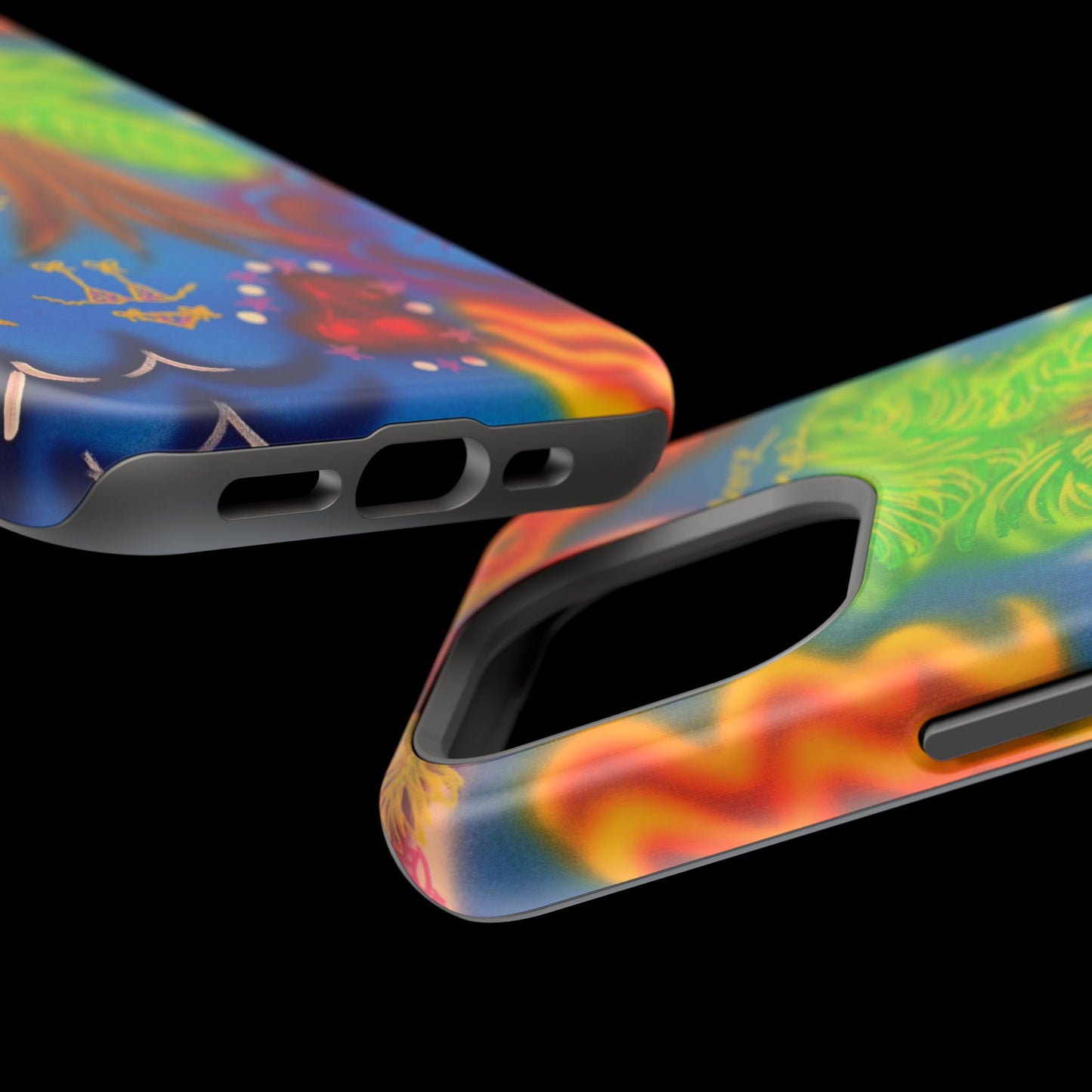 MagSafe iPhone-Hülle mit „Neon-Blaue Palmen“-Airbrush-Design