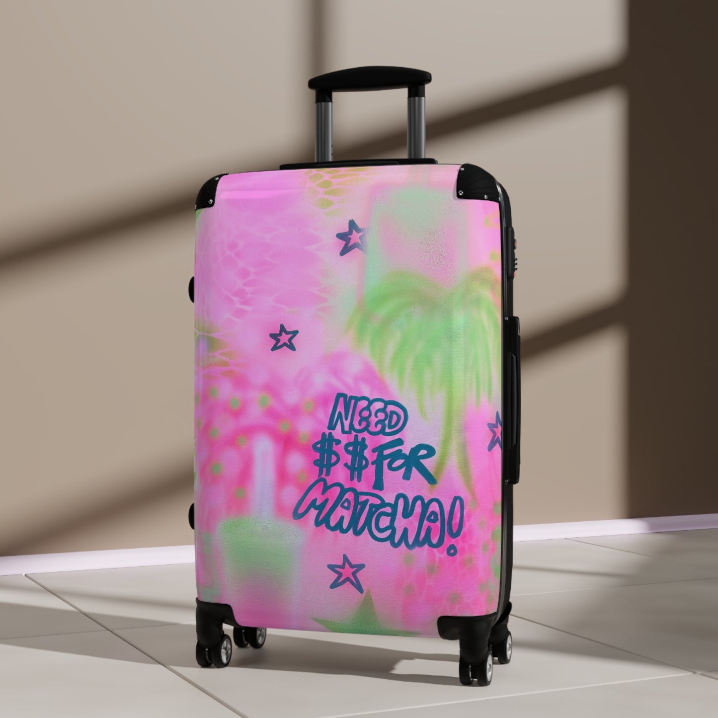 "need $$ for matcha" airbrush suitcase