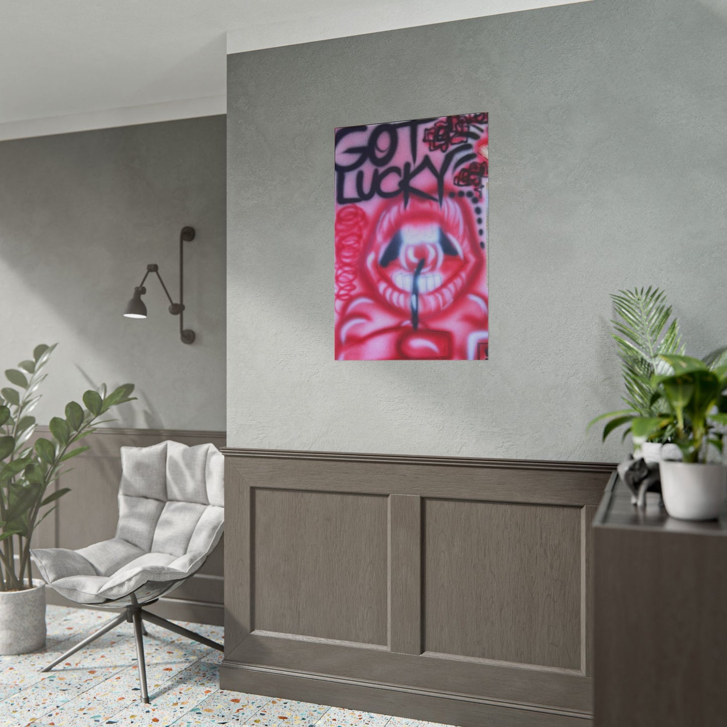 "be happy go lucky" airbrush rolled print