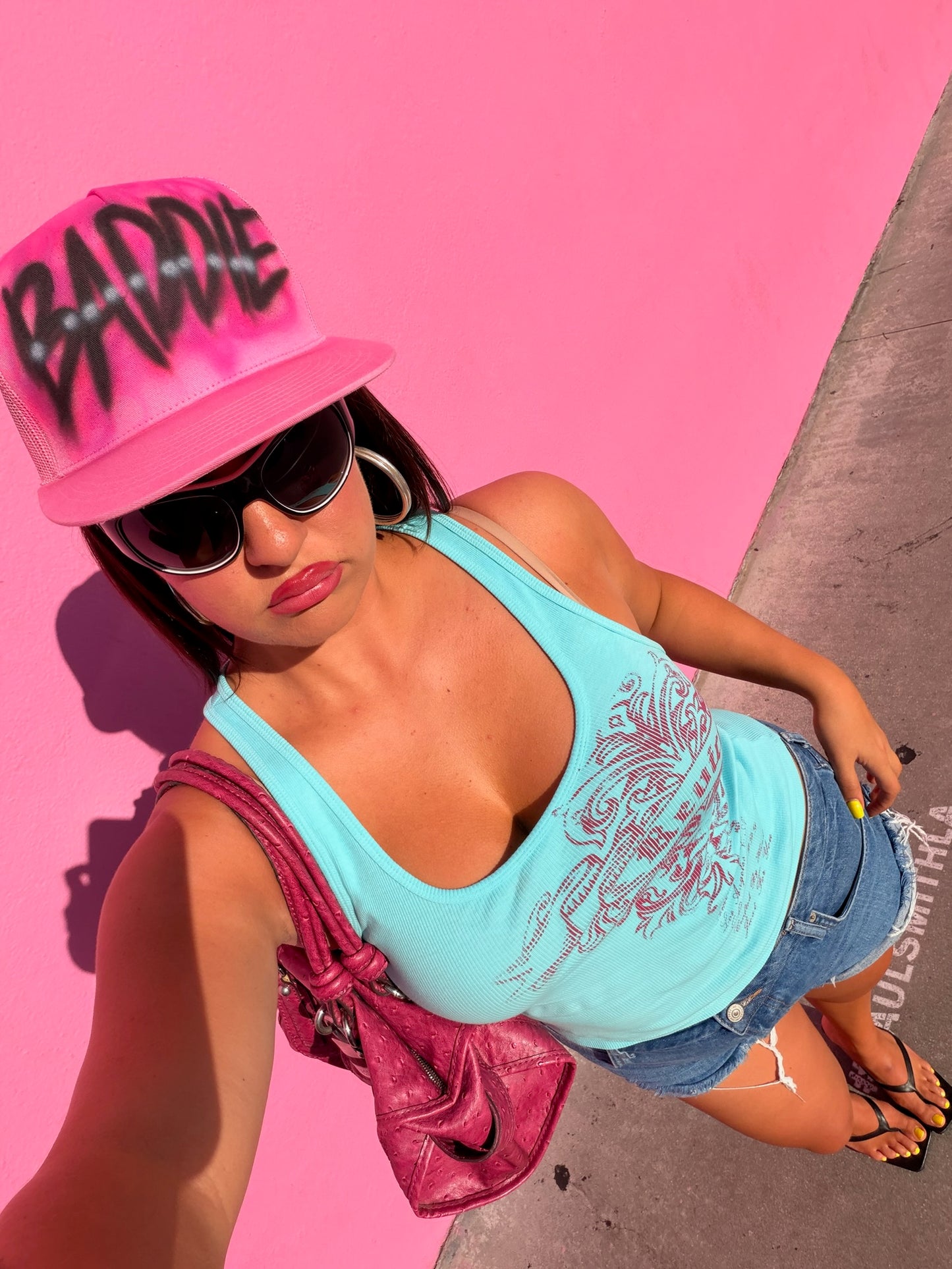 "baddie" airbrush pink hat