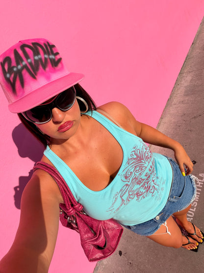 "baddie" airbrush pink hat
