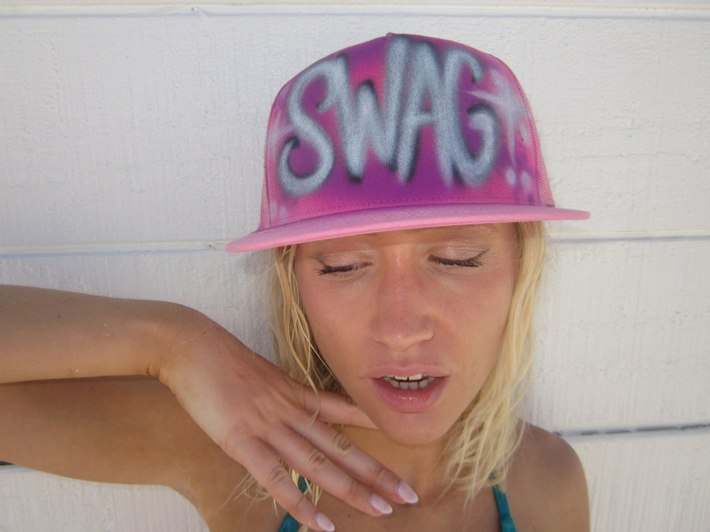 "swag" airbrush pink hat