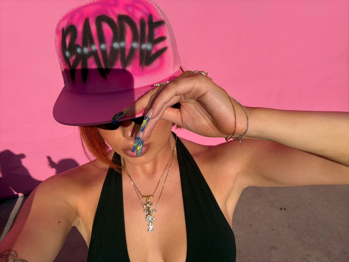 "baddie" airbrush pink hat