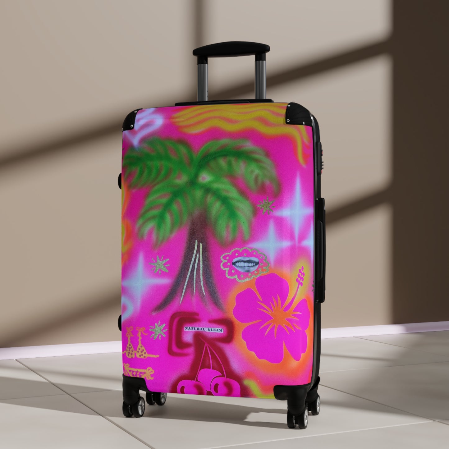 "pink neon palms" airbrush suitcase