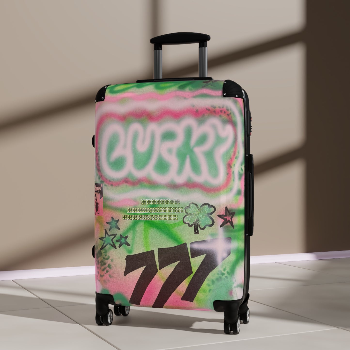 "so lucky" airbrush suitcase