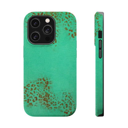 MagSafe "teal cheetah" airbrush iPhone case