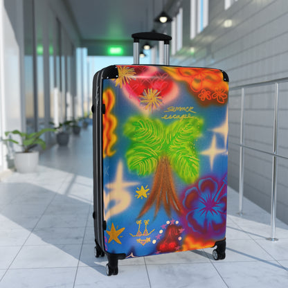 "blue neon palms" airbrush suitcase
