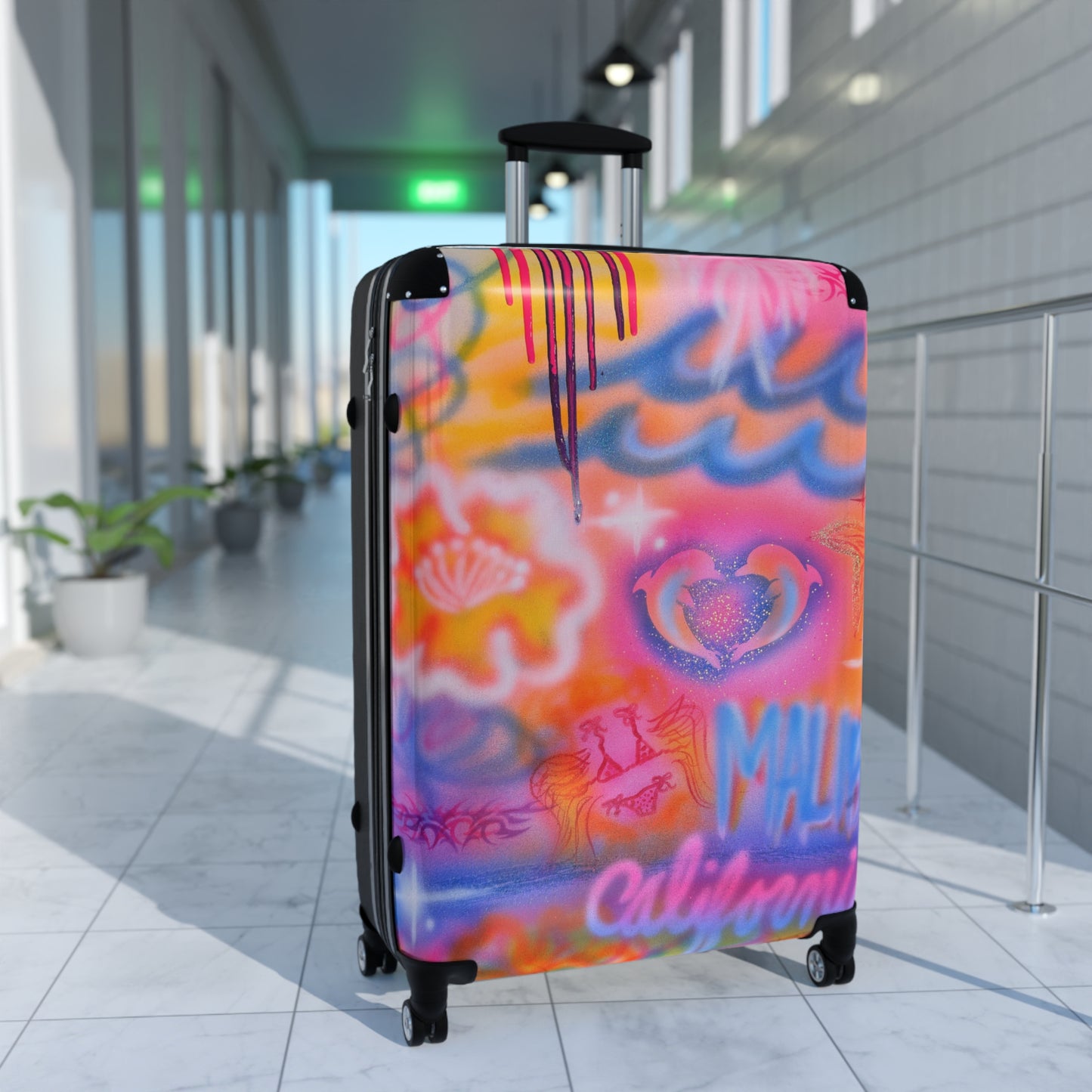 "mornings in malibu" airbrush suitcase