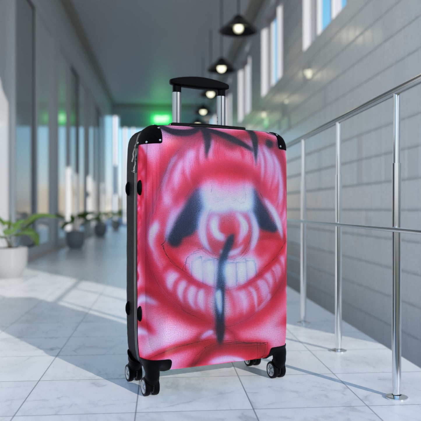 "be happy go lucky" airbrush suitcase