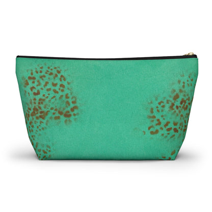 "teal cheetah" airbrush makeup pouch