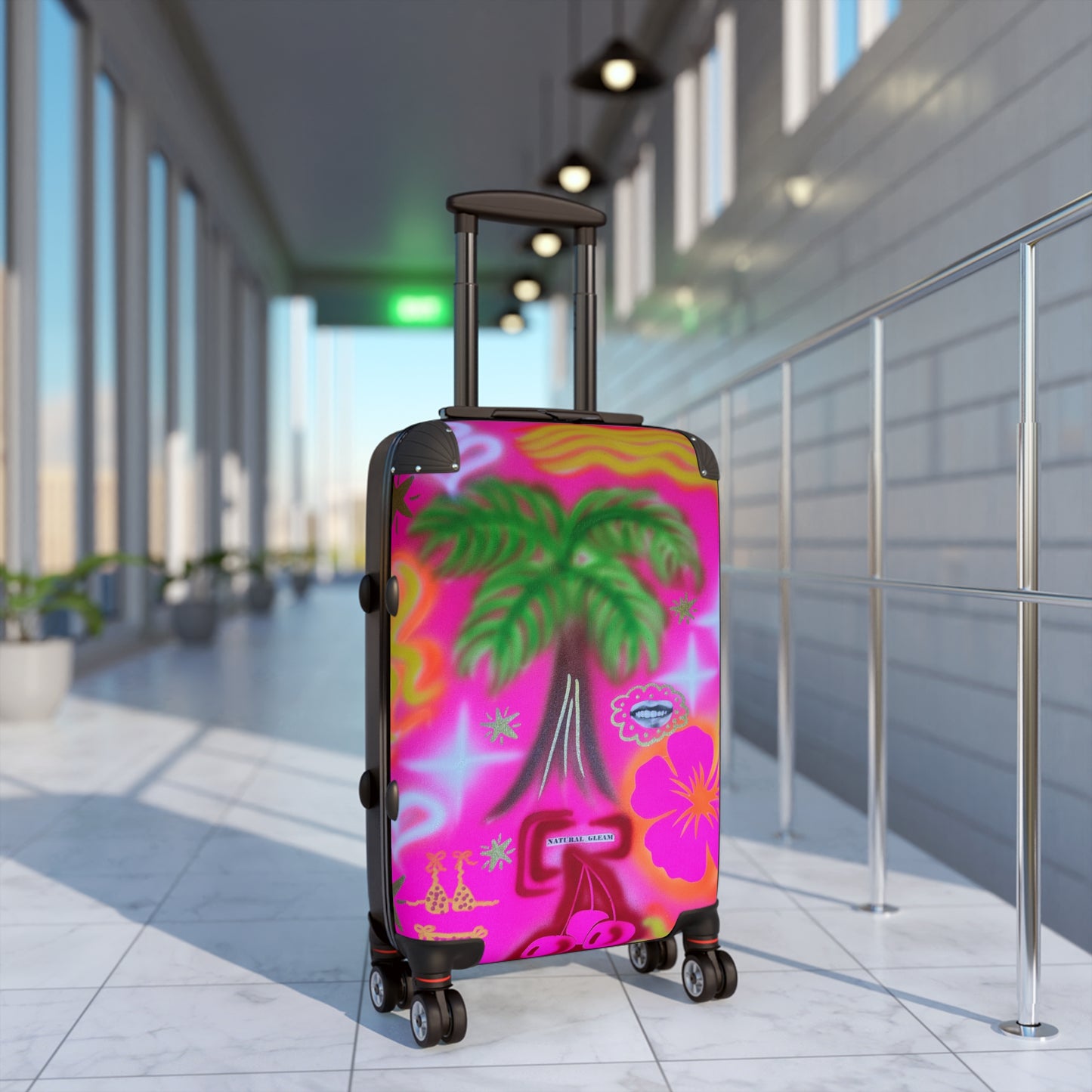 "pink neon palms" airbrush suitcase