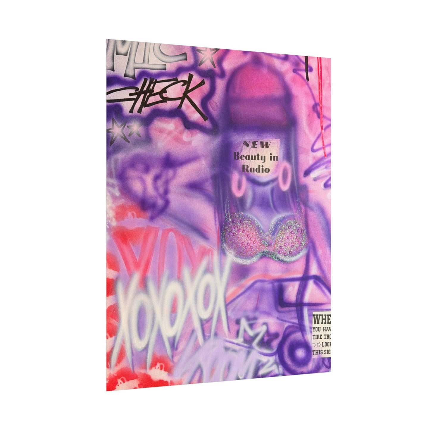 "mic check" airbrush rolled print