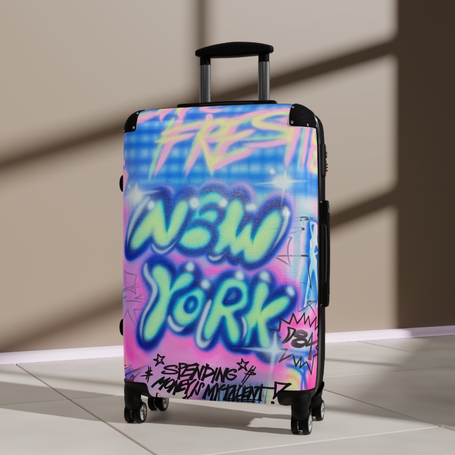 "spending $$ is my talent" airbrush suitcase