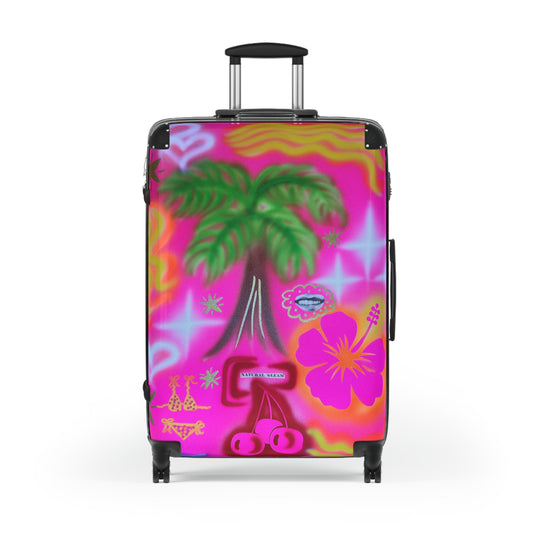 "pink neon palms" airbrush suitcase