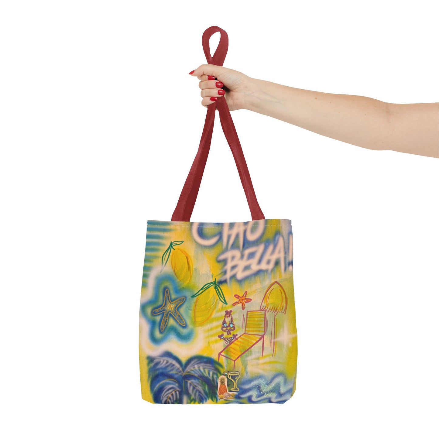 "ciao bella" airbrush tote bag