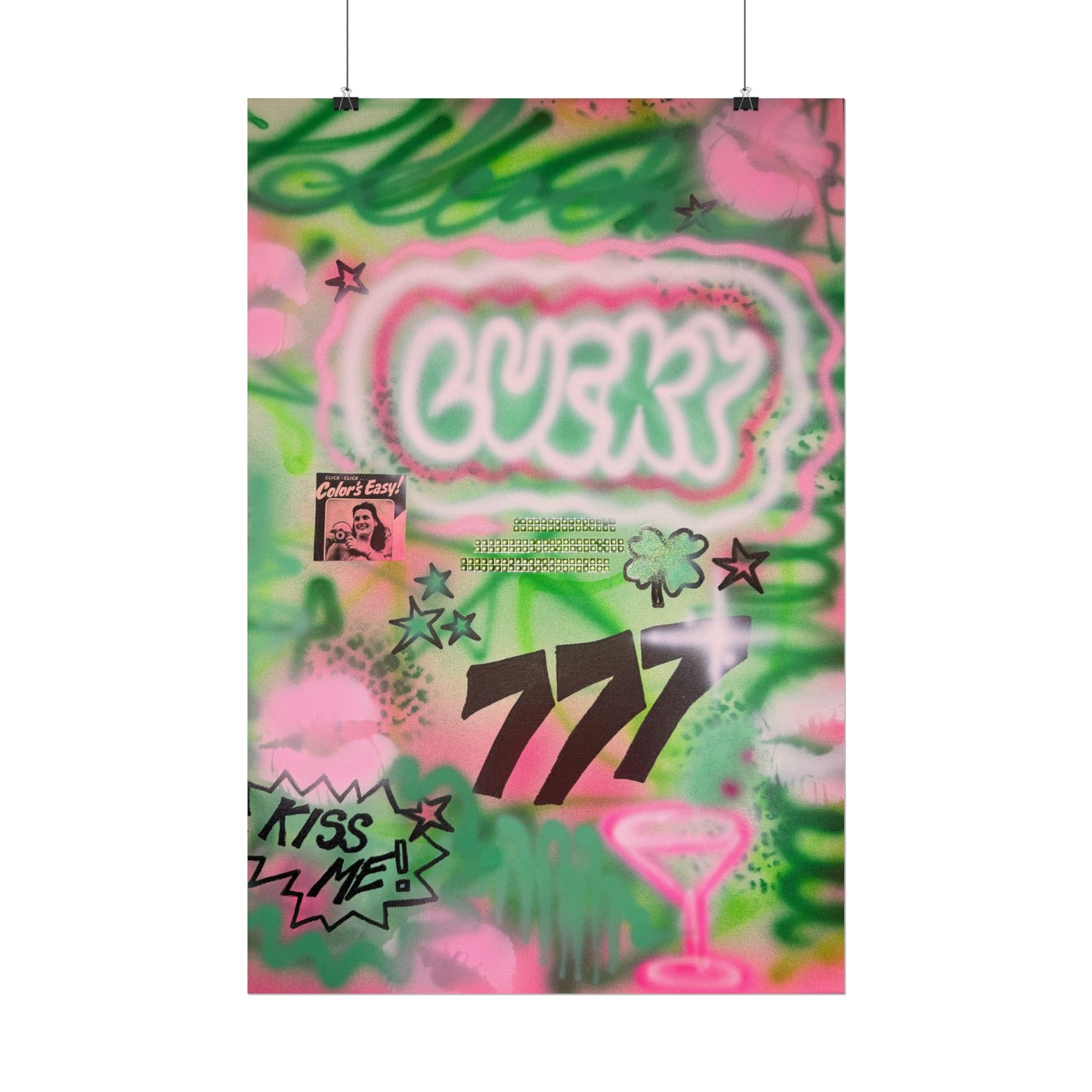 "so lucky" airbrush rolled print