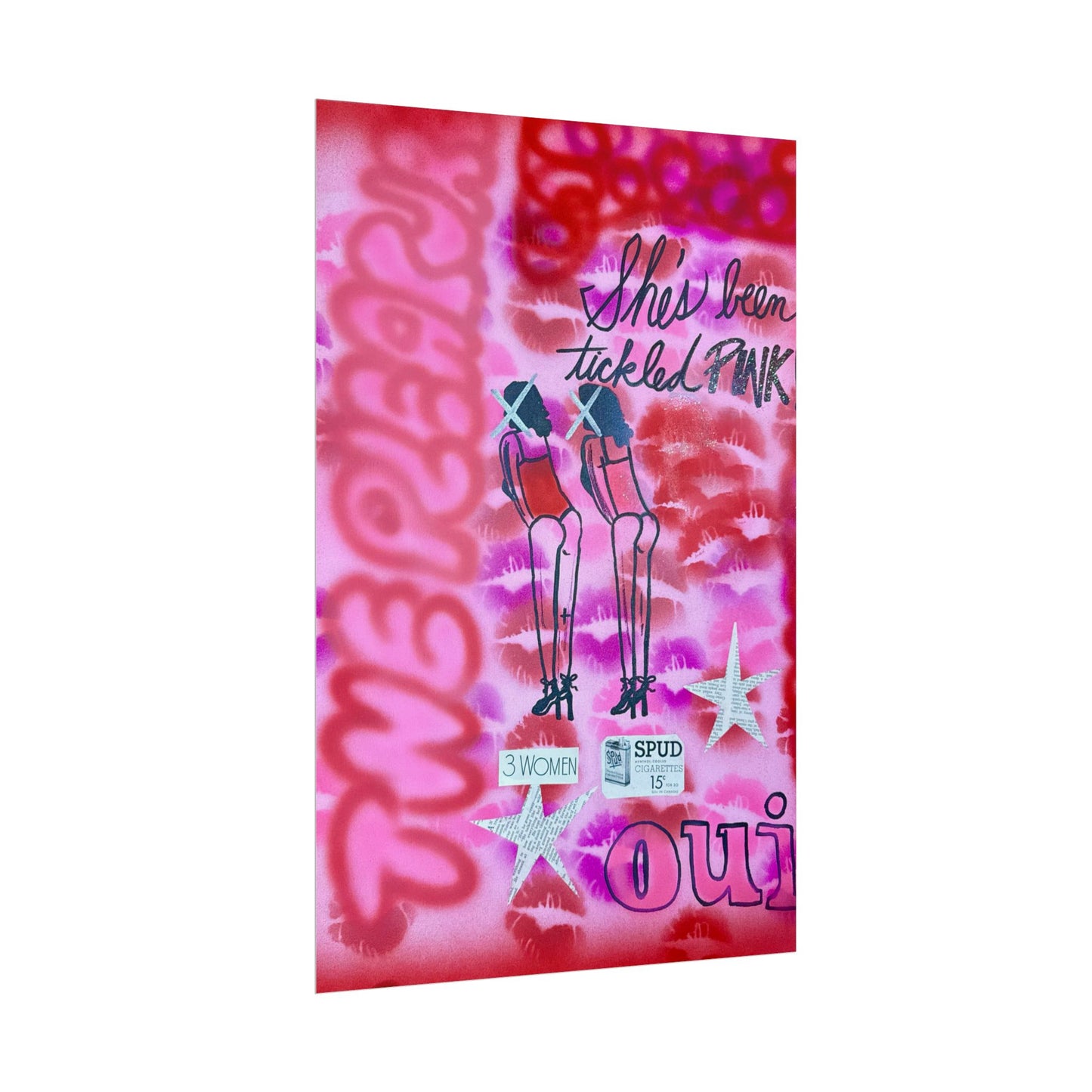"tickled pink" airbrush rolled print