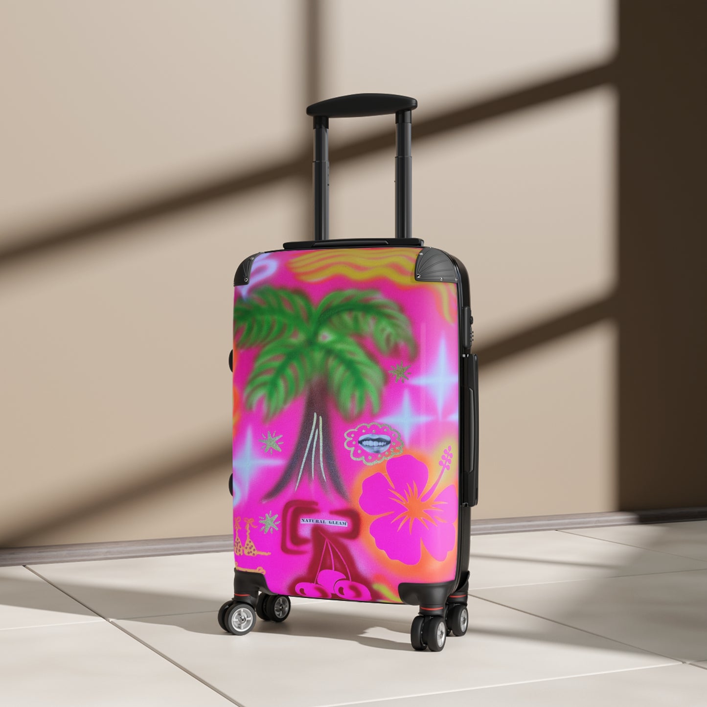 "pink neon palms" airbrush suitcase