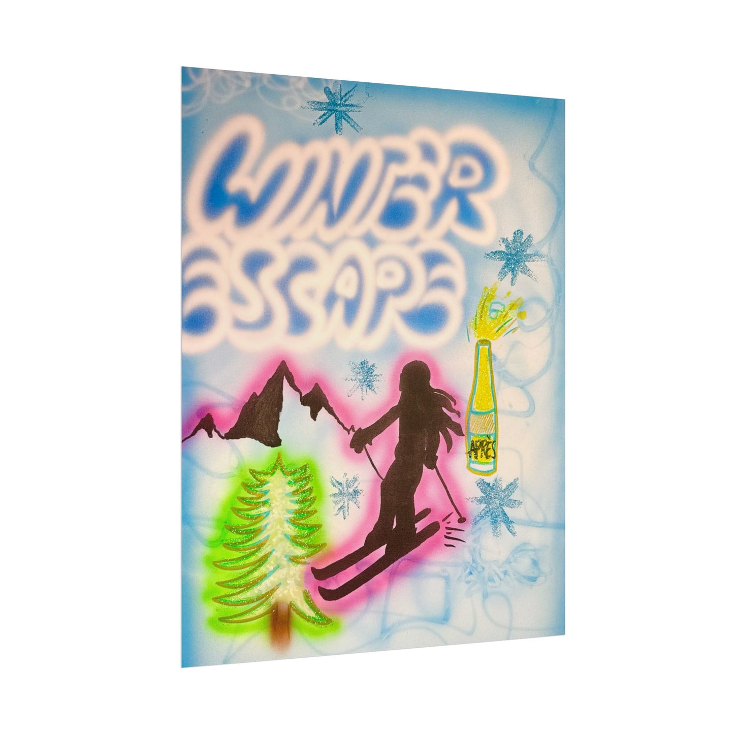 "winter escape" airbrush rolled print