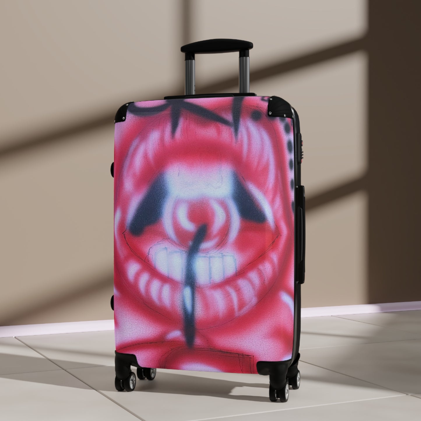 "be happy go lucky" airbrush suitcase