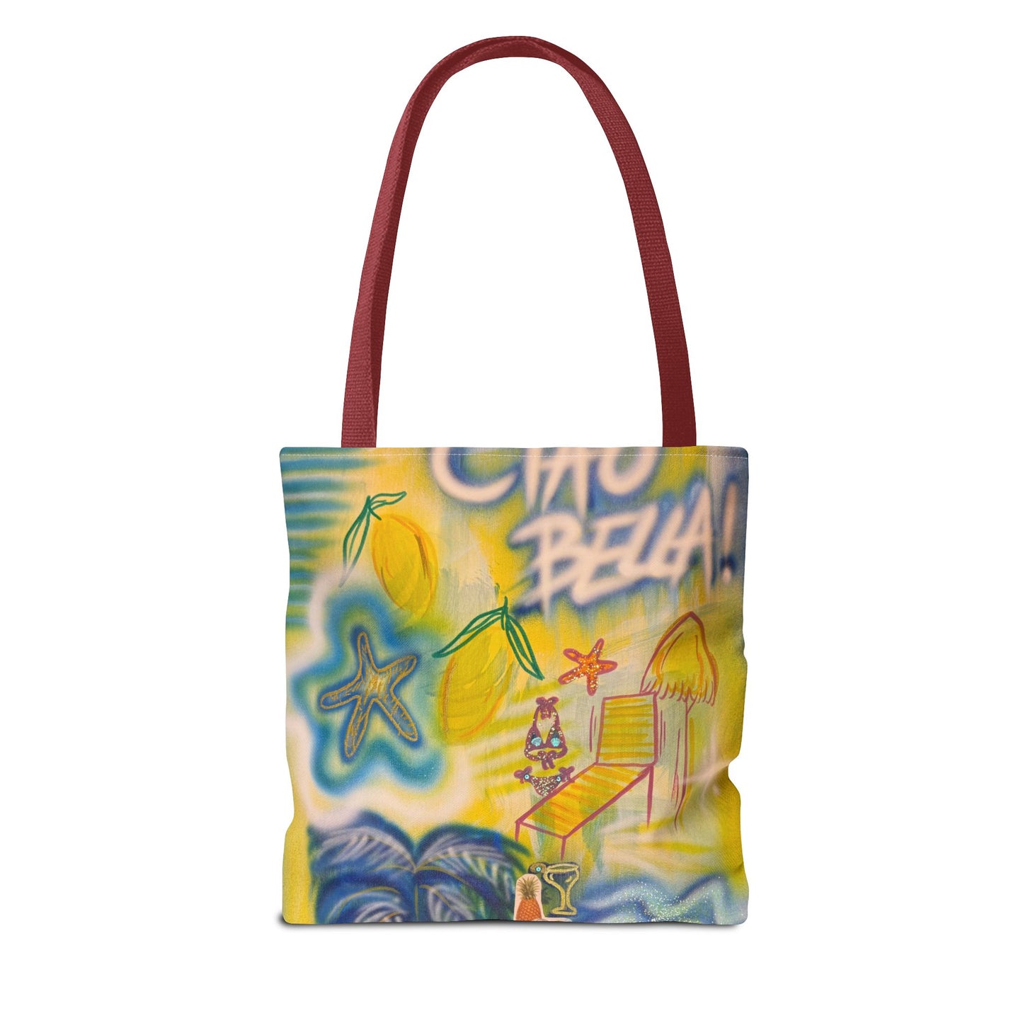 "ciao bella" airbrush tote bag