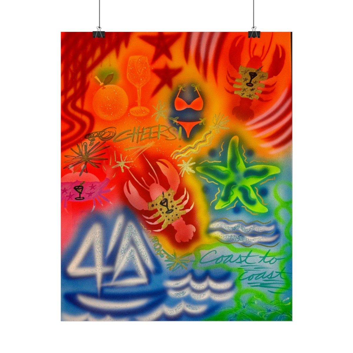 "tipsy lobster" airbrush rolled print