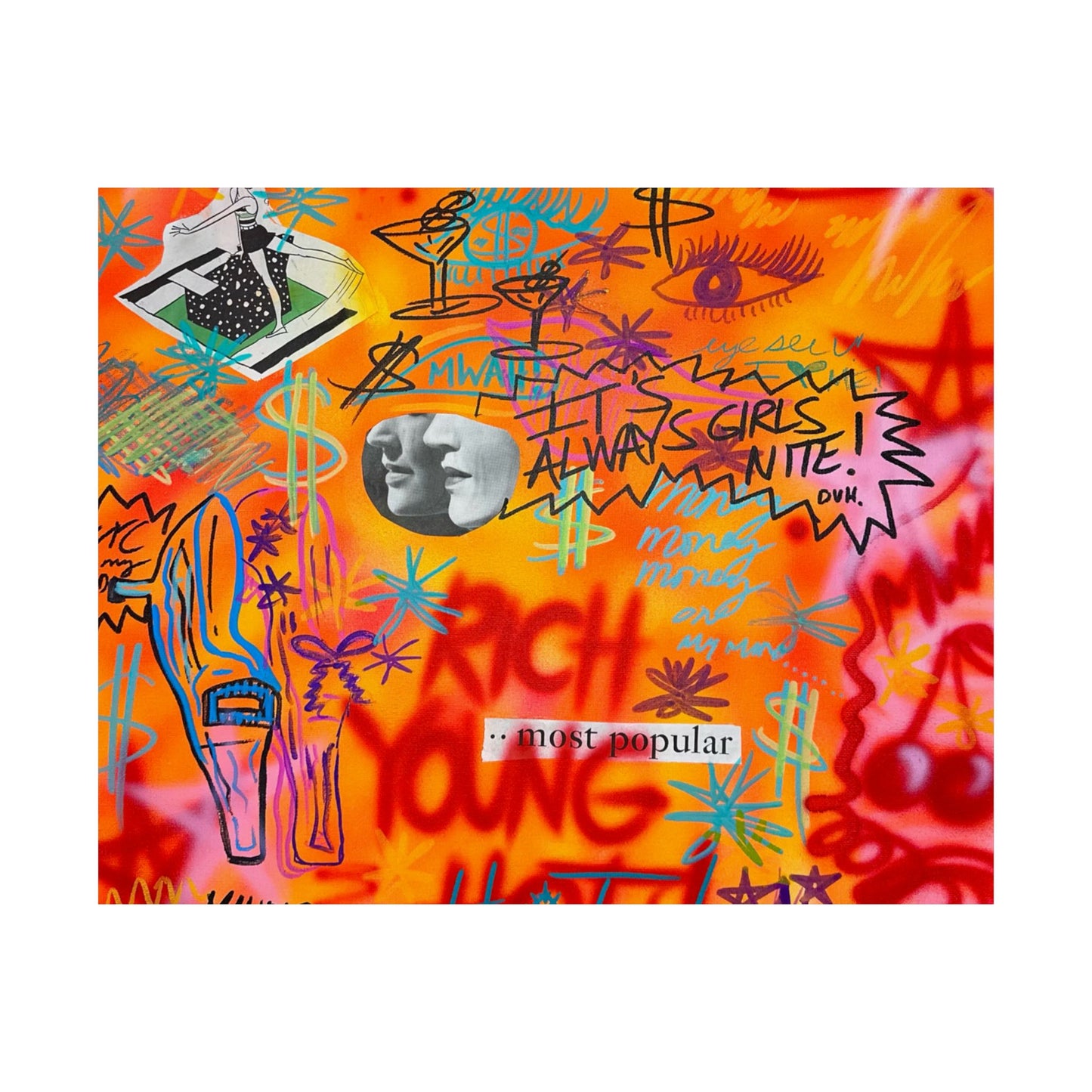 "young, rich, hot" airbrush horizontal print