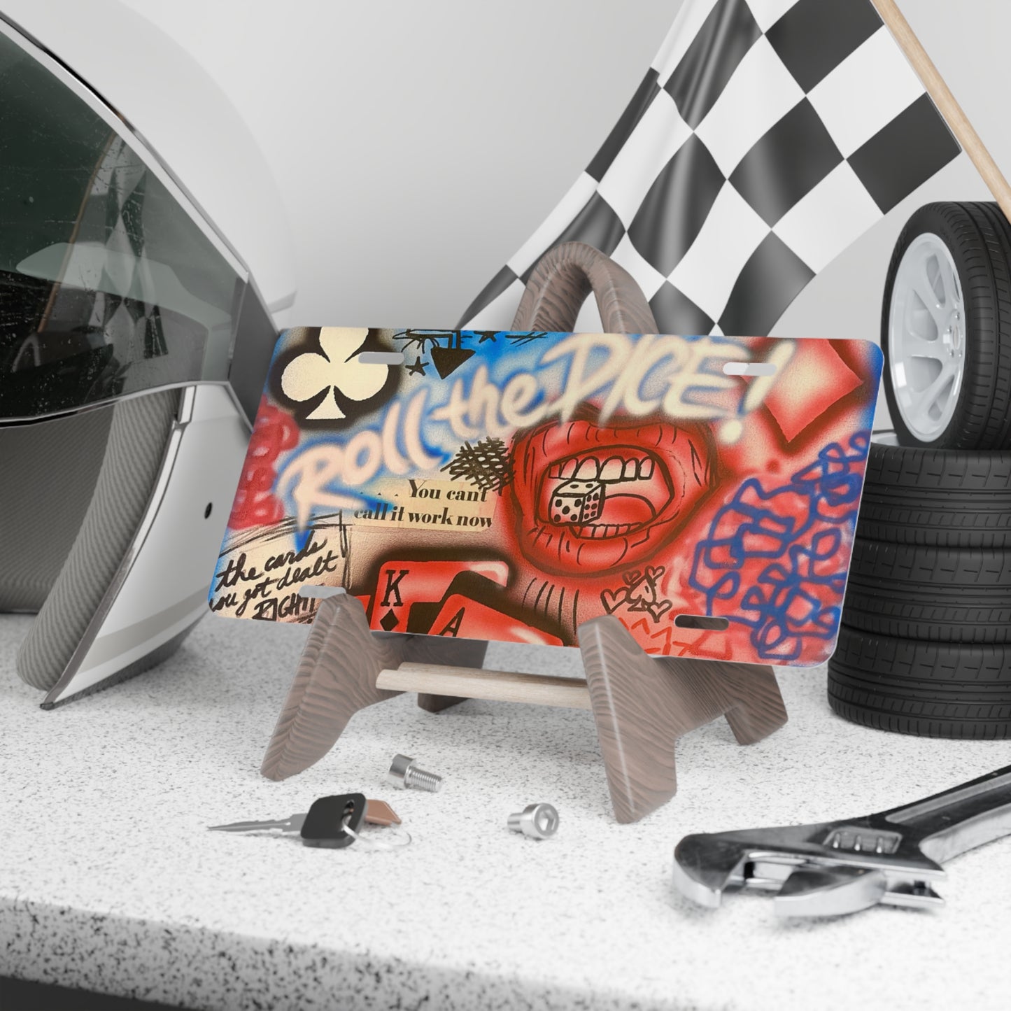 "roll the dice" airbrush license plate