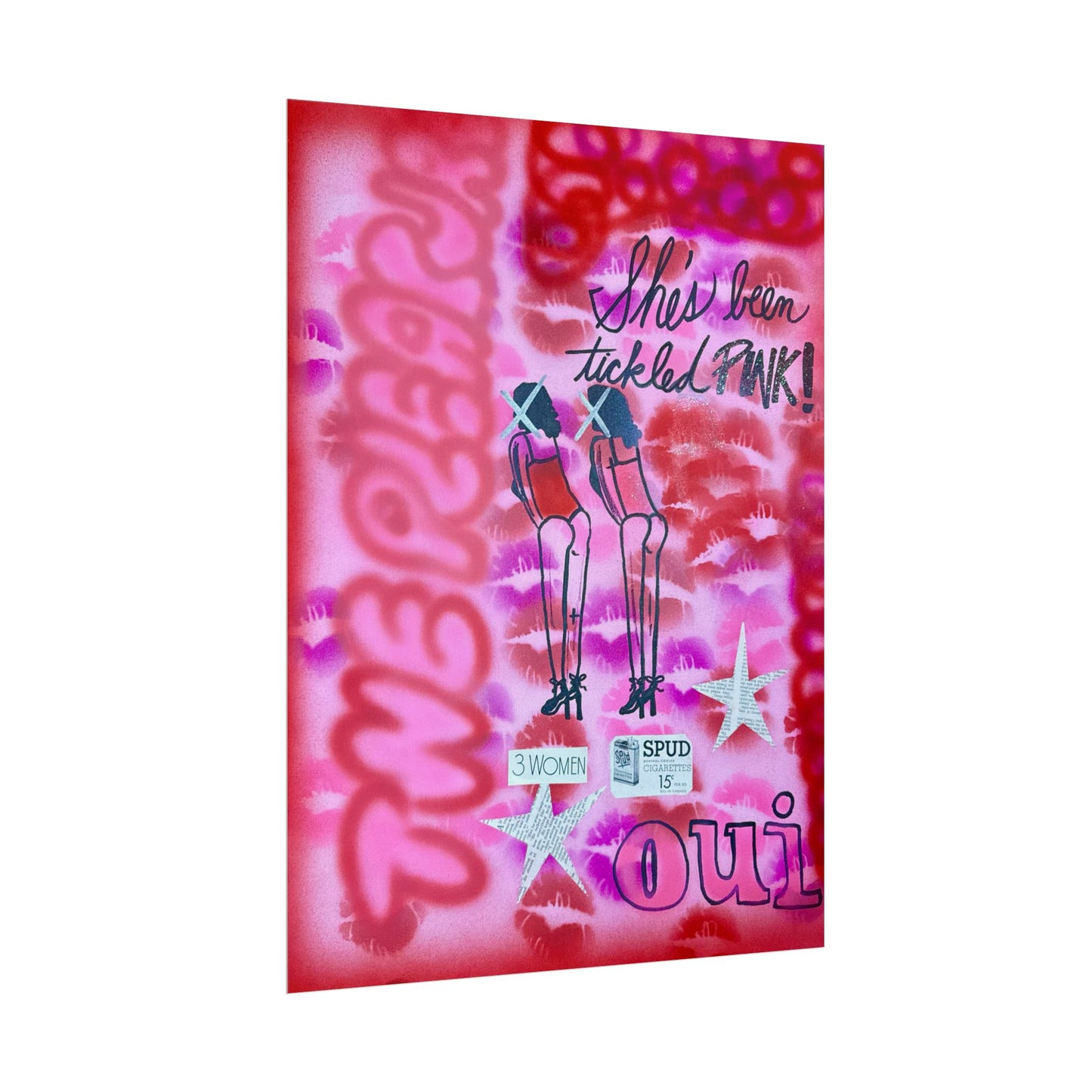 "tickled pink" airbrush rolled print