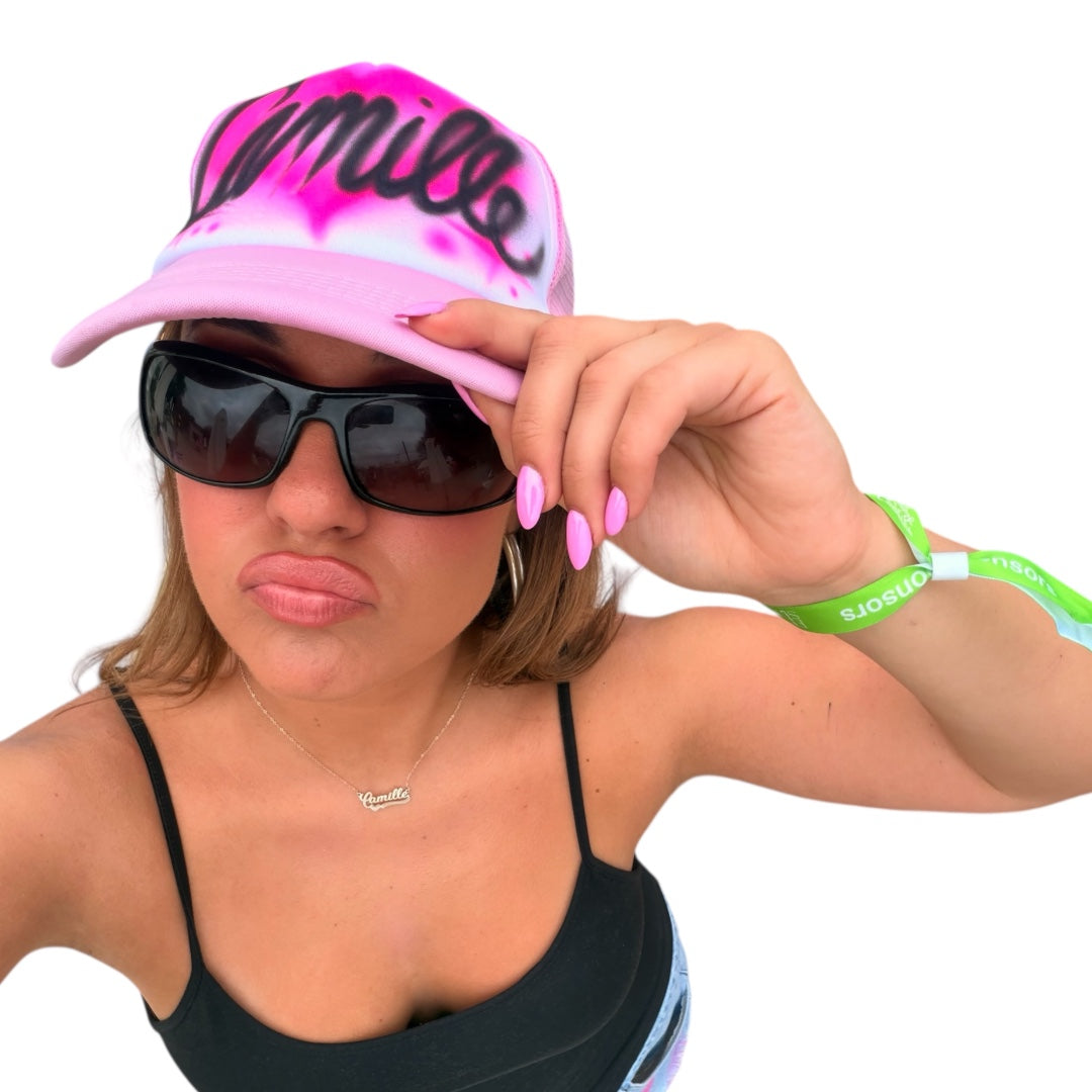 custom name airbrush trucker hat