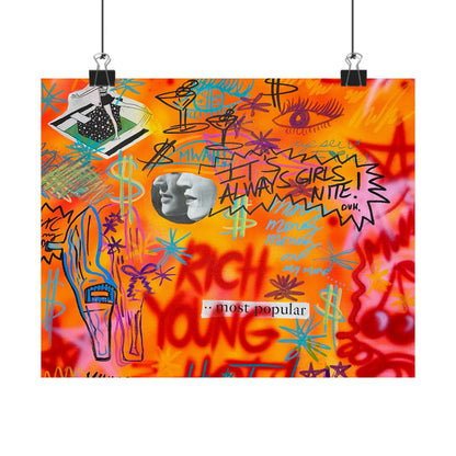 "young, rich, hot" airbrush horizontal print