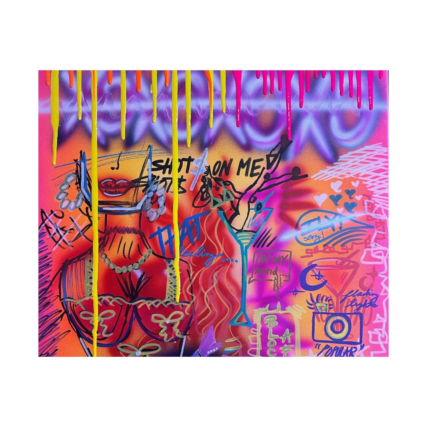 "shots on me!" airbrush horizontal print