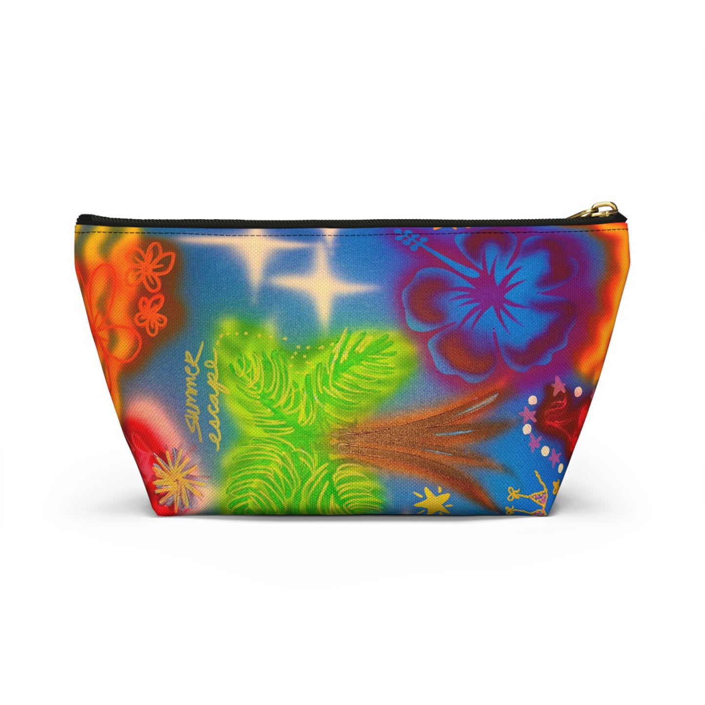 "neon blue palms" airbrush makeup pouch