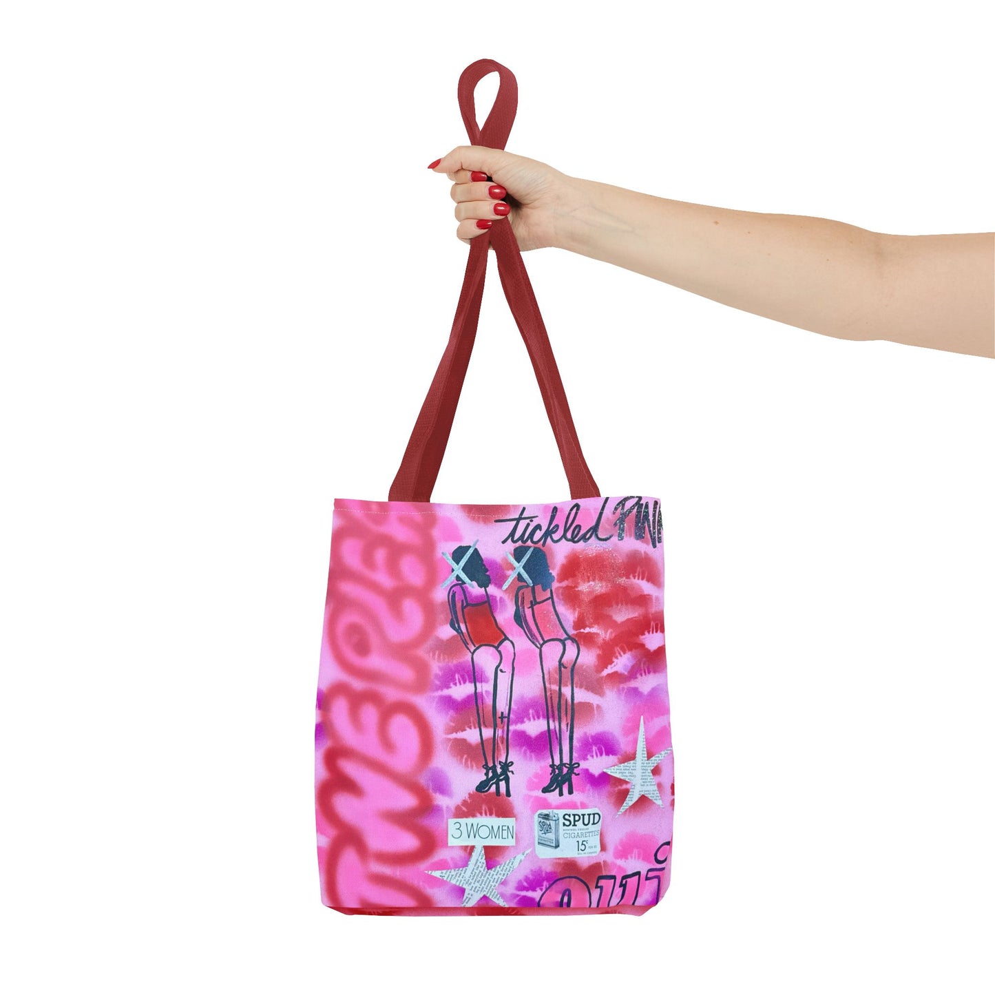 "tickled pink" airbrush tote bag