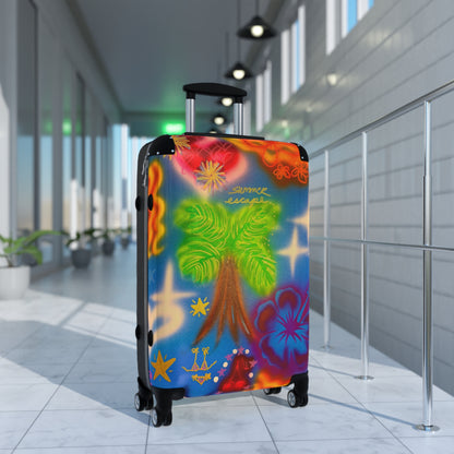 "blue neon palms" airbrush suitcase
