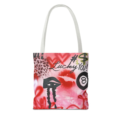 "intriguing encounter" airbrush tote bag
