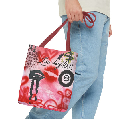 "intriguing encounter" airbrush tote bag