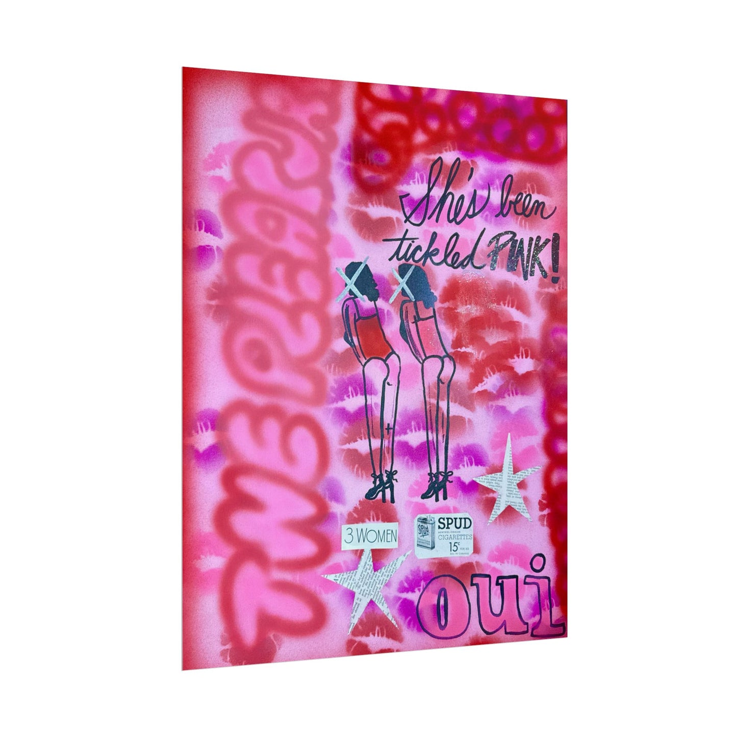 "tickled pink" airbrush rolled print