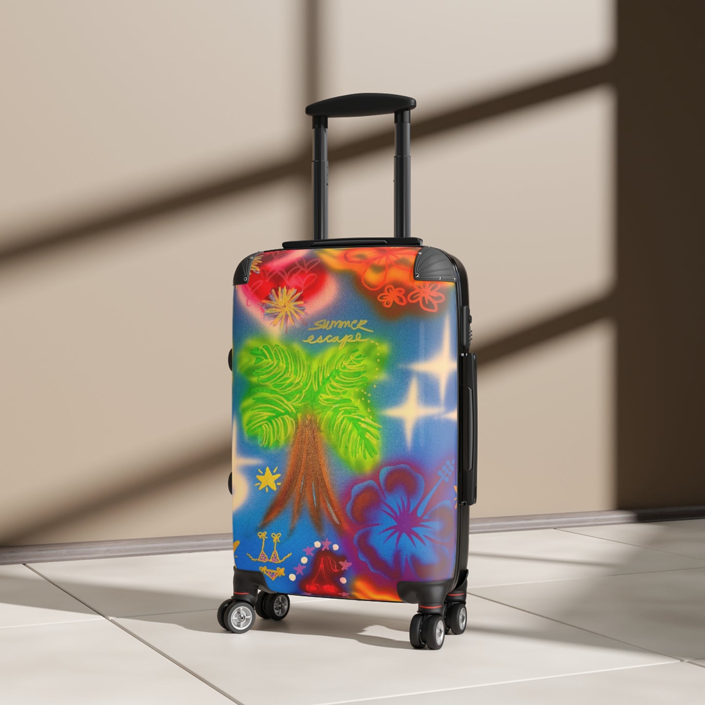 "blue neon palms" airbrush suitcase