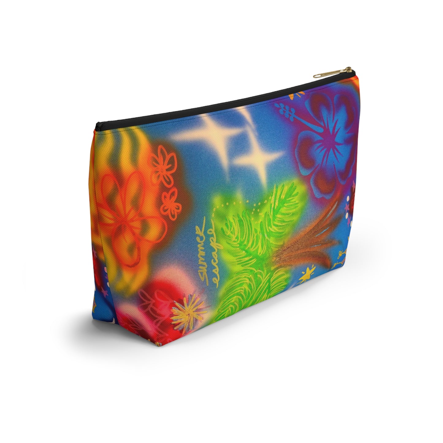 "neon blue palms" airbrush makeup pouch