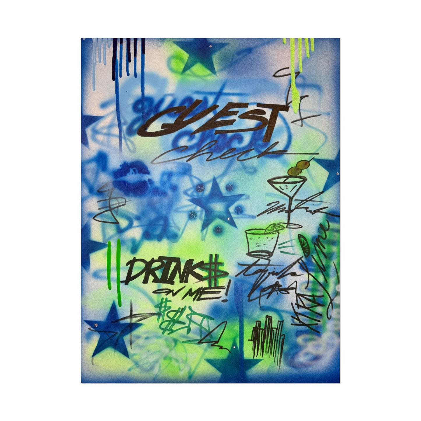 "guest check" airbrush rolled print