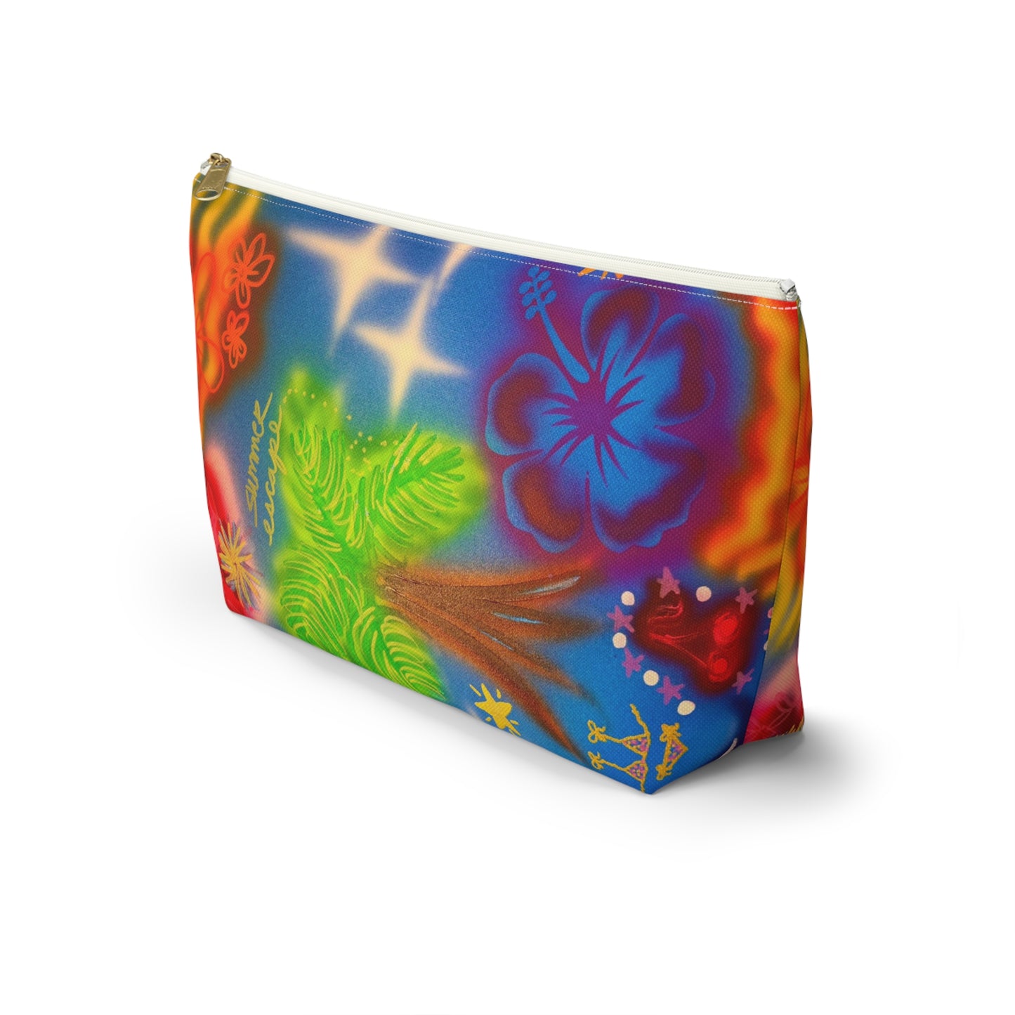 "neon blue palms" airbrush makeup pouch