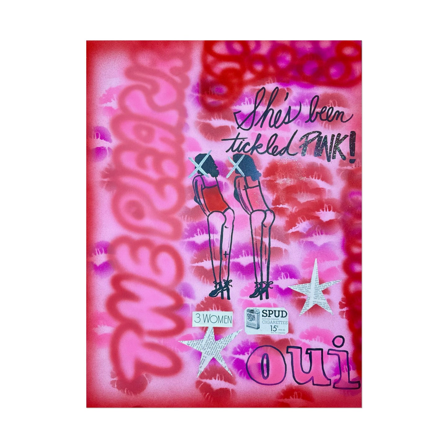 "tickled pink" airbrush rolled print