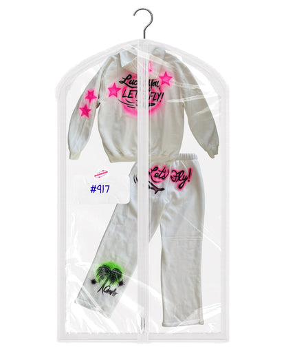 "lucky you, let's fly" airbrush sweatpants