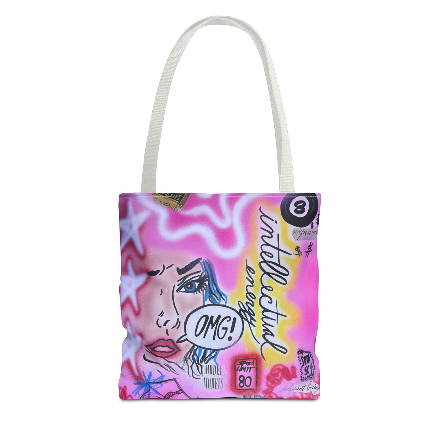 "intellectual energy" airbrush tote bag